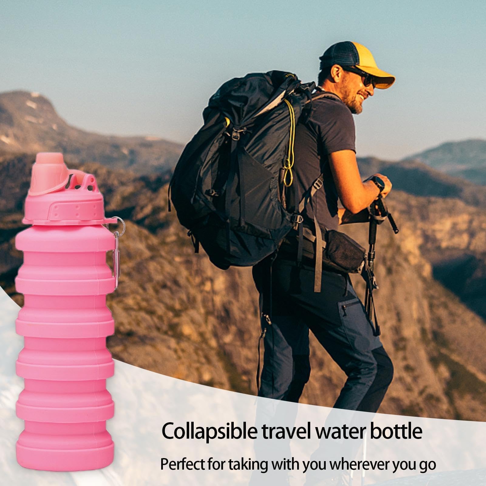 Faltbarer Sportbecher aus Silikon – 700 ml, wiederverwendbare, flexible Flasche mit Karabiner for Outdoor-Aktivitäten und Sport,Faltbarer Wasserbecher(Pink)
