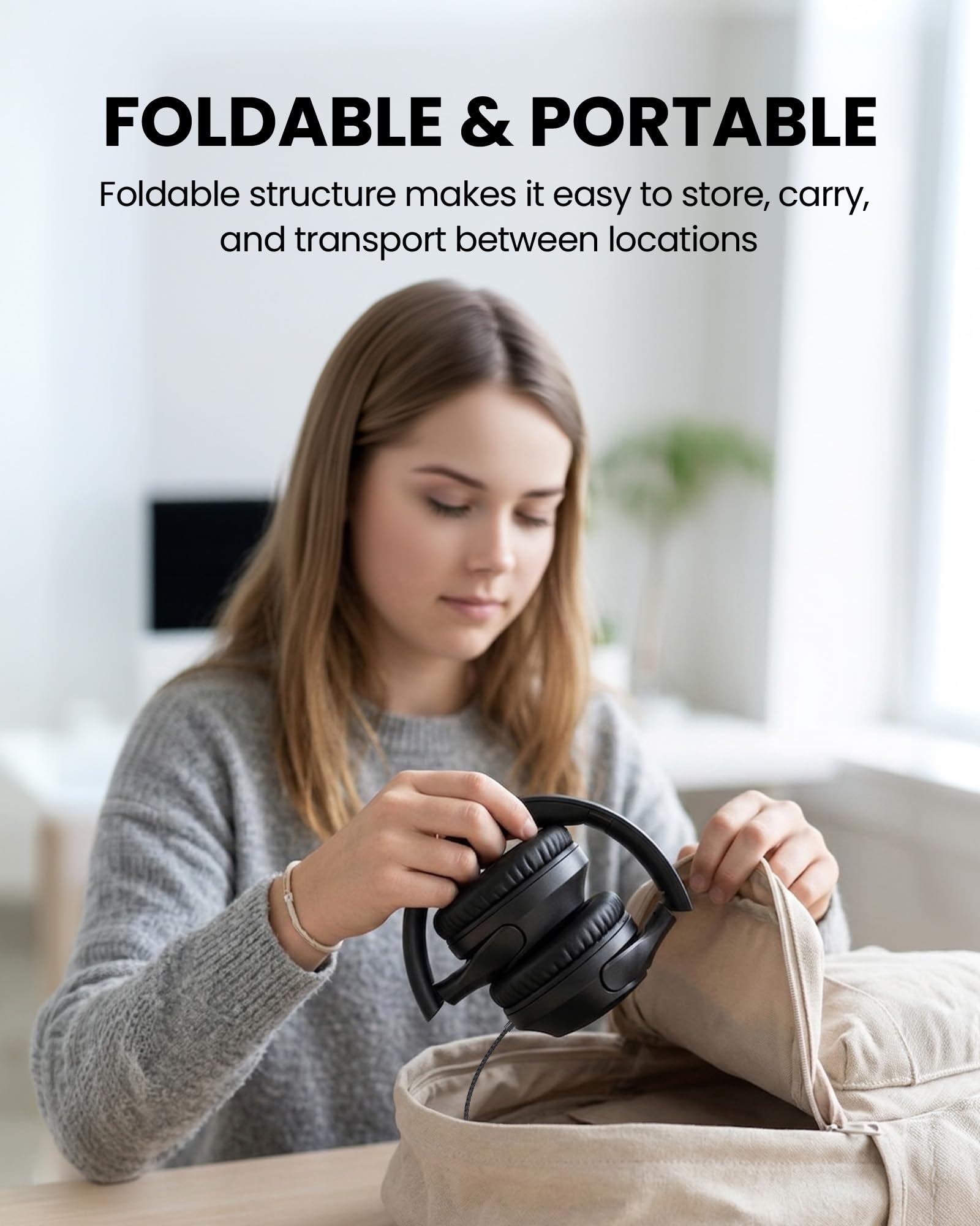 Venucast HF12 - Cuffie over-ear cablate con jack da 3,5 mm, archetto regolabile, pieghevoli e leggere, per scuola, guida, formazione ed eventi (confezione da 10)