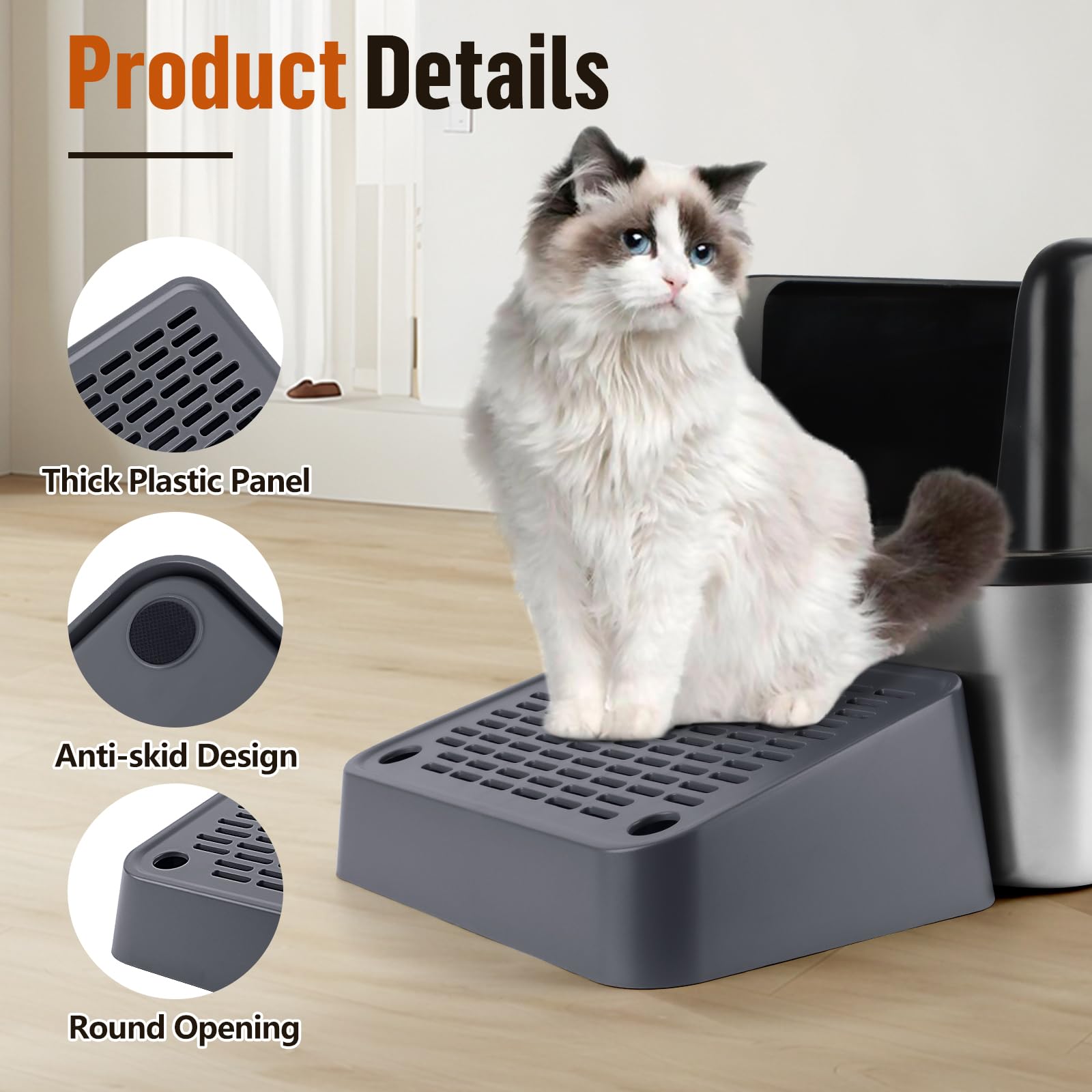 Katze Rampe, Katzentreppe, erhöhte Treppen & Stufen für Katze, Wurf Filter Pedal für Kätzchen alte Katzen Katzentoilette, leicht zu reinigen (Dunkelgrau)