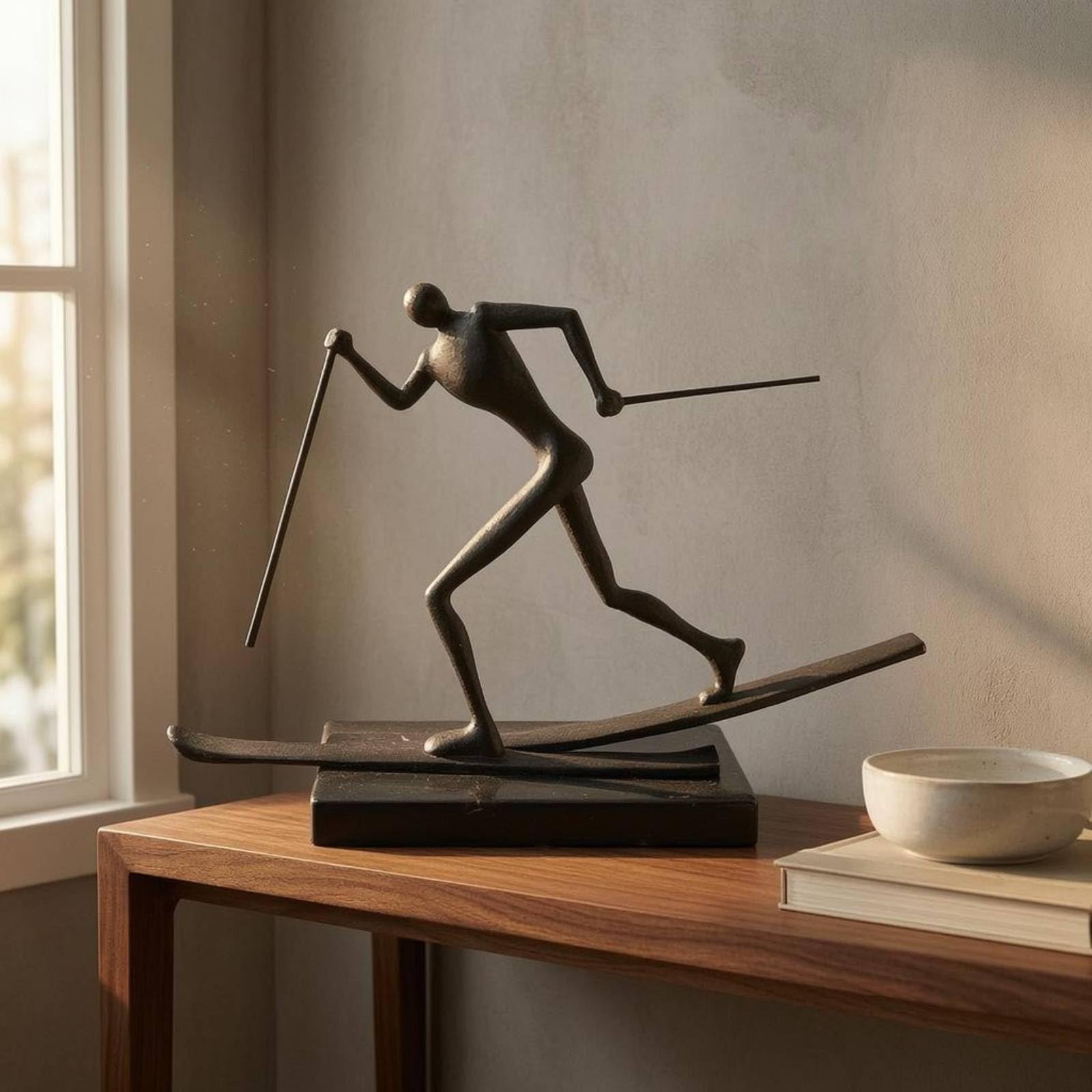 Escultura de Figura Estatua Adorno Contemporáneo Pieza de Diseño con Textura en Hierro Fundido y Peana de Mármol Adecuada para Aparadores Recibidores, Dorado, D Base De Mármol 12 12 34.5cm