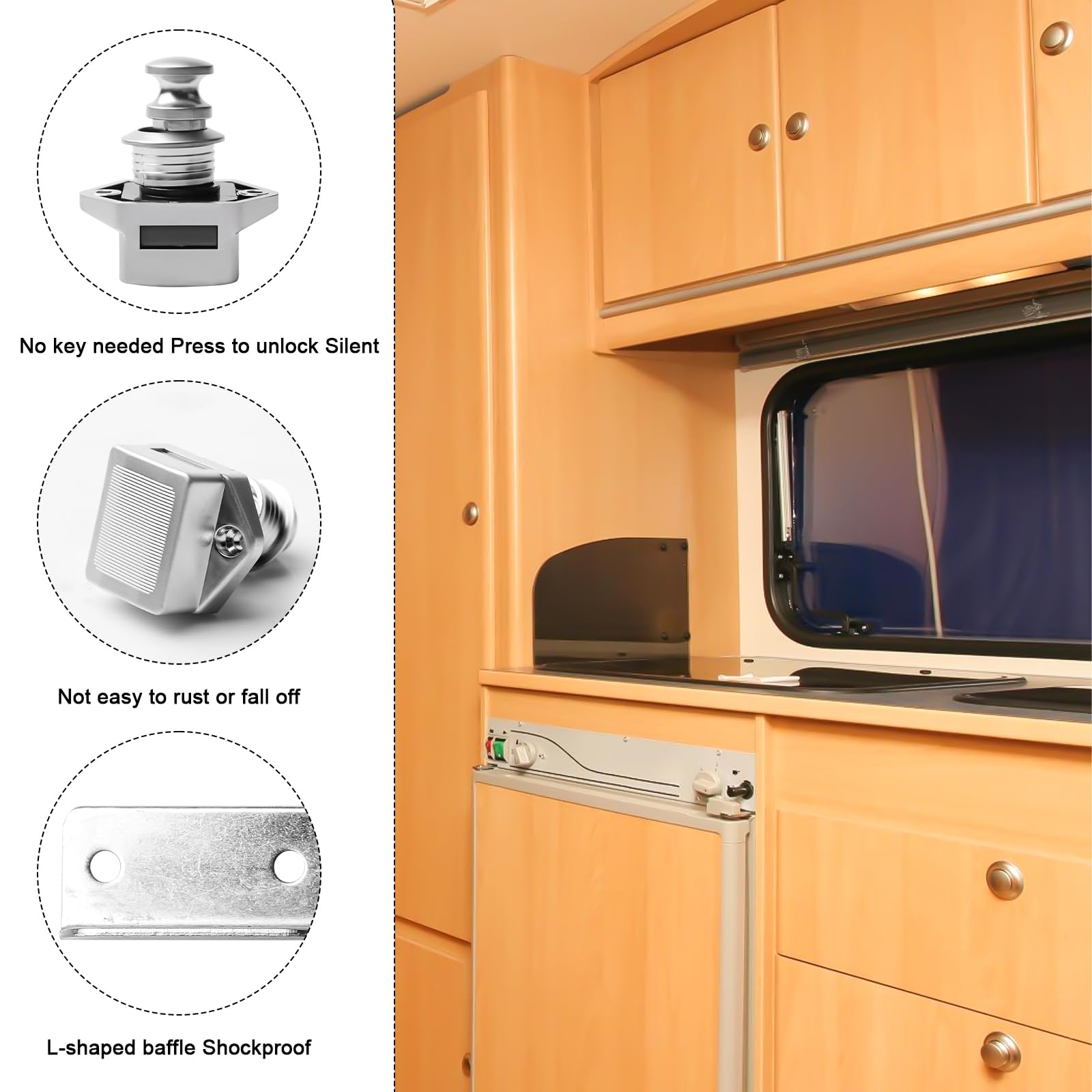 6 Stück Push Button Catch, Push Lock Schloss Wohnmobil, Keyless-Schrank Lock Catch, Druckknopfverriegelung Wohnwagen, Keyless Locks, Druckknopf Verriegelung für Wohnmobil, Wohnwagen, Camper, Yacht