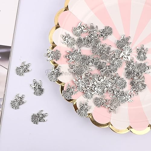 Miniatura 5 de Framendino, Dijes de ángel tibetanos de plata antigua de ángel a granel para hacer joyas, aretes, collares, pulseras, manualidades