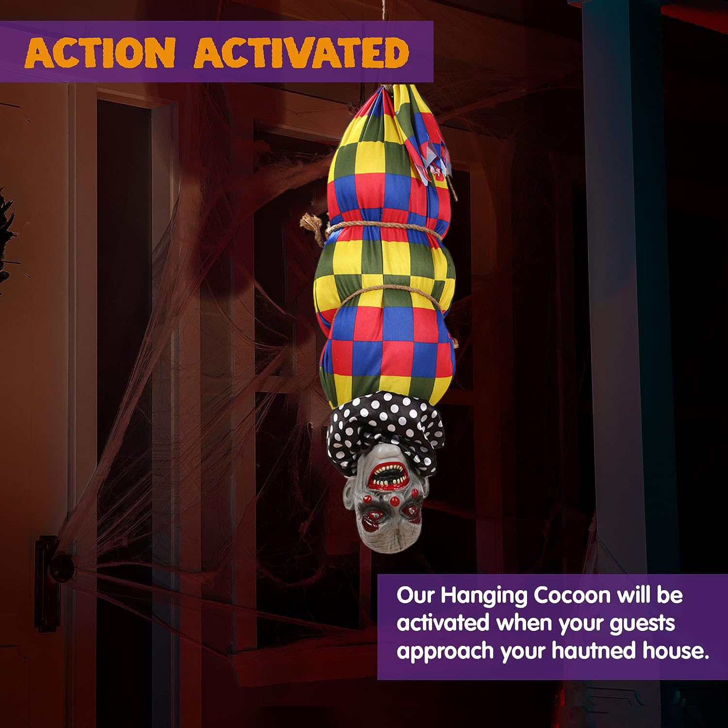 Cadavere animato da appendere per Halloween, alto 75 cm, con occhi a LED lu