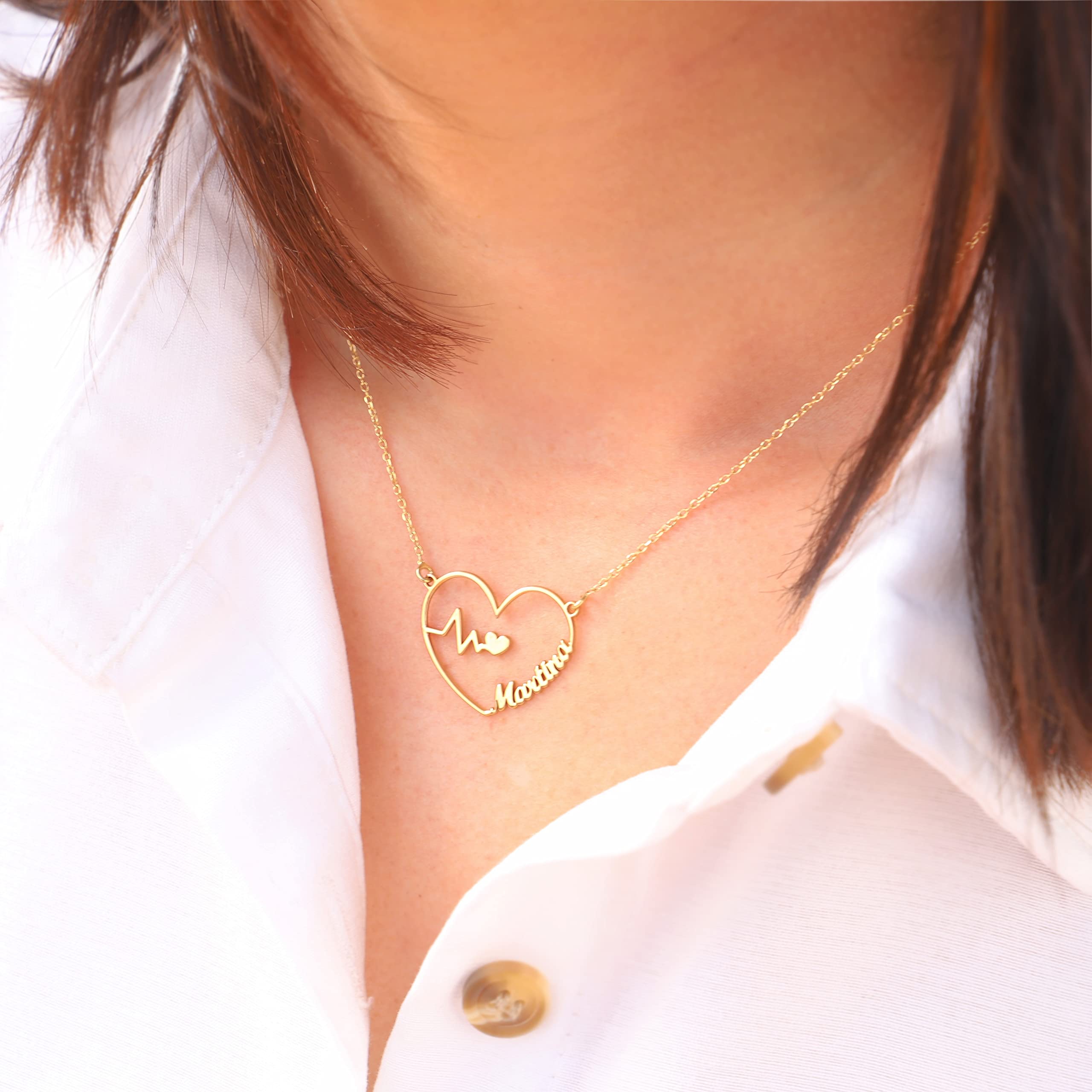 Colgante Corazón Personalizado - Plata de Ley 925/1000 con Baño en Oro 18Kt para Mujer o Niña con Cadena Forzada en 45cm + 3cm de Alargador – Collar Corazón Electro para Enamorados