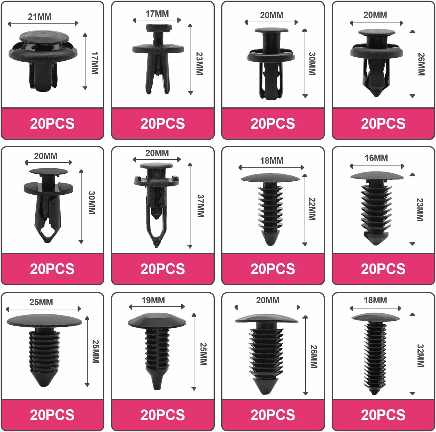 240 Pcs Bumper Clips Car Clips - 12 Most Popular Sizes Auto Push Pin Rivets Set Retainer Kit for Bumper Fender Door Trim Panel Compatible for GM Ford T0yota H0nda Chrys1er