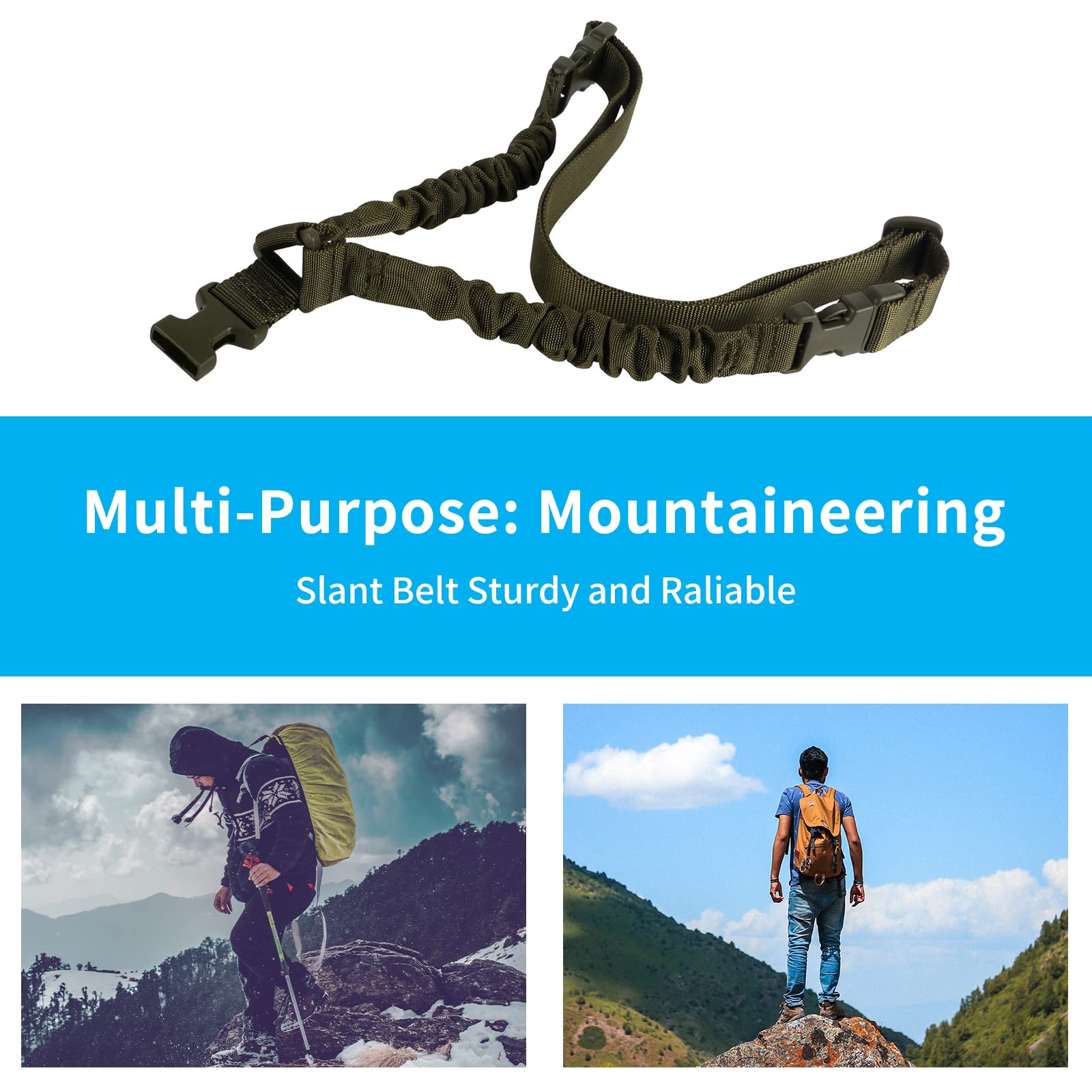 Tactical Single Point Sling Regolazione Rapida della Lunghezza della Cinghia in Nylon Webbing Multi-Uso Durevole con Gancio in Metallo per Sport all'aperto