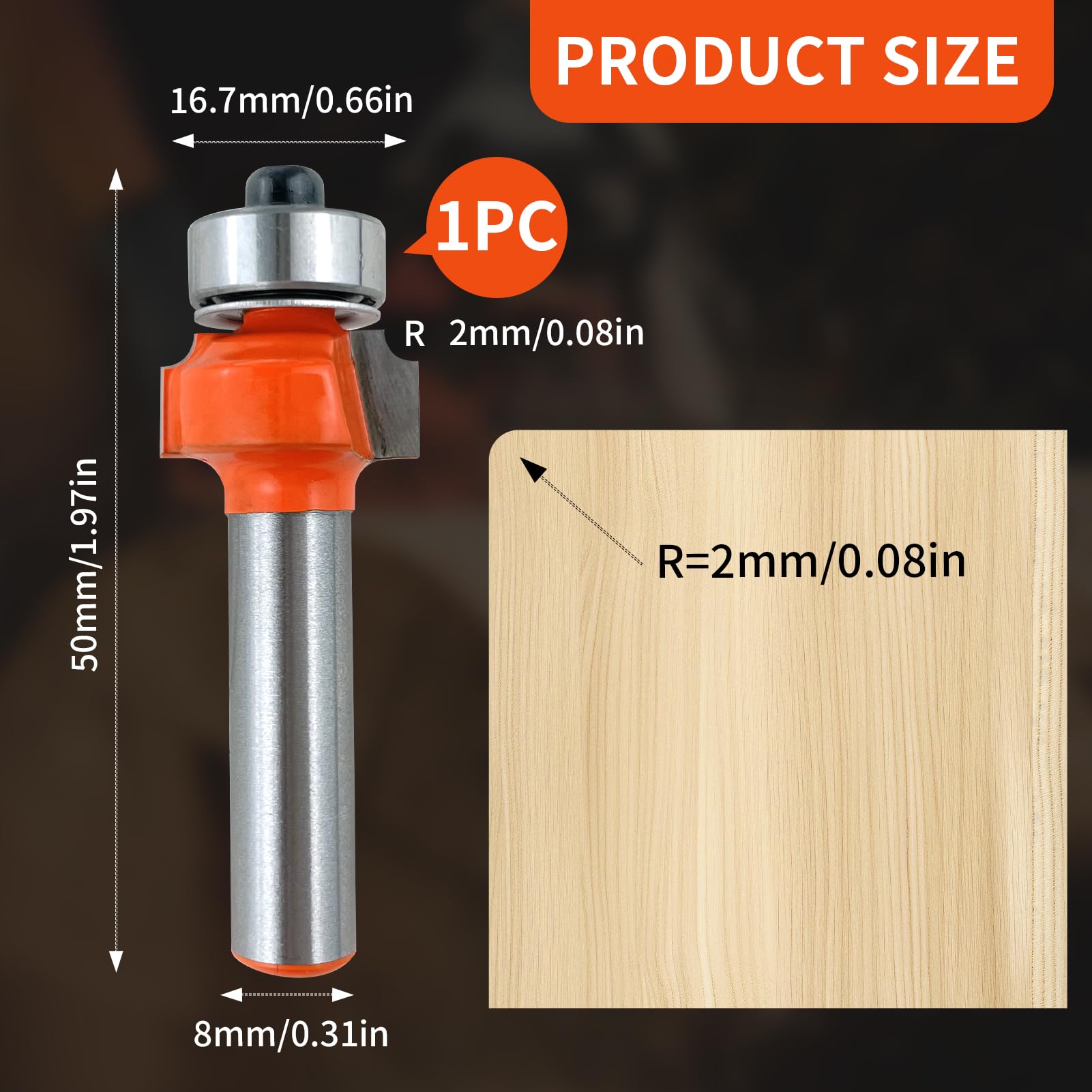 Glryd Set 4 Frese A Raggio In Metallo Duro Con Cuscinetto - 8 Mm Gambo, Raggi 4/5/6/8 Mm - Per Legno, MDF, Compensato - Per Toupies E CNC