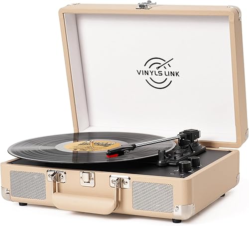 Reproductor de discos de vinilo Bluetooth con ganancia de agudos y graves vintage portátil con altavoces incorporados, 33, 45, 78 RPM, transmisión