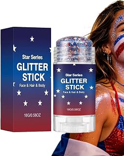 Body Glitter Stick - Waterproof Long Lasting Makeup, 4th of July Face Glitter, Patriotic Shimmer Cosmetic Gel | Holographic Chunky Body Painting for Decorations Clothes Outfit Dress Costume