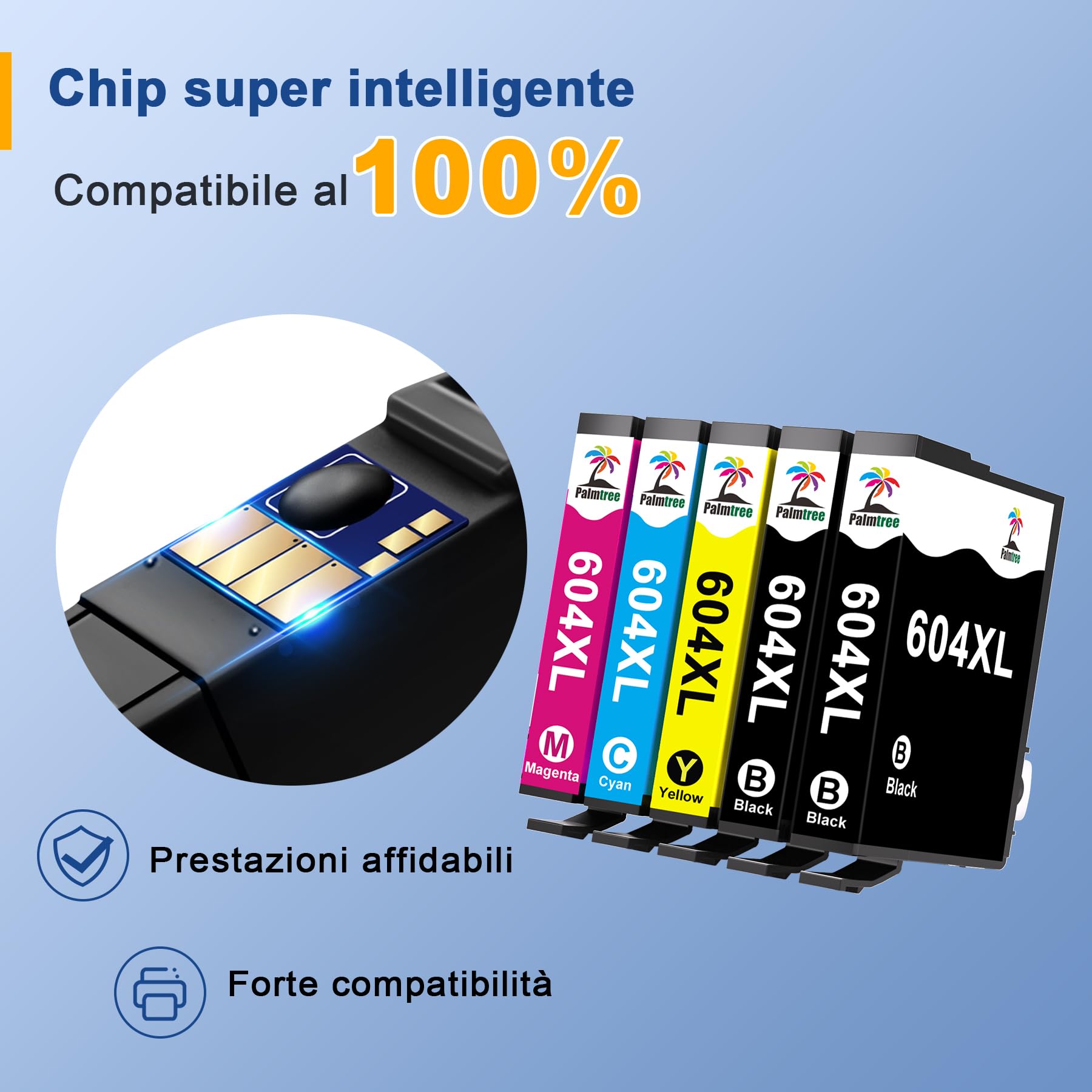 Palmtree 604XL Cartucce di Inchiostro Compatibili per cartucce epson 604 per cartucce epson xp 2200 wf 2930 per Epson Expression Home XP-2200 XP-4200 XP-3200 Workforce WF-2950DWF WF-2910DWF (5 Pezzi)