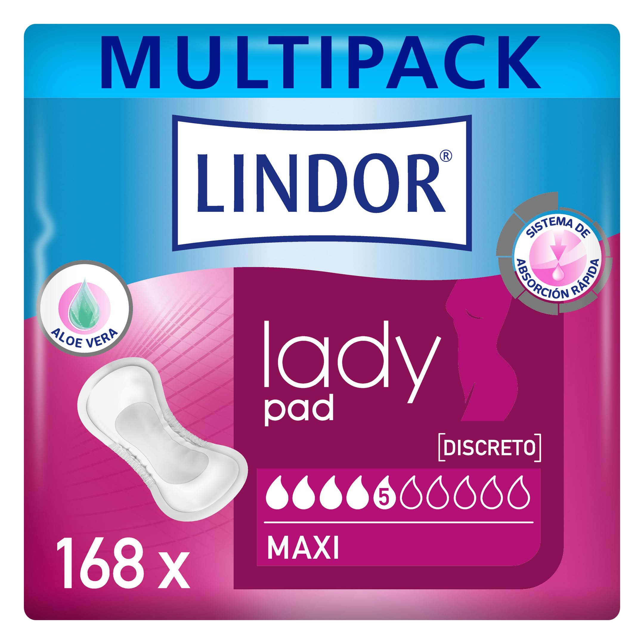 Lindor Lady: Kompresy dla kobiet z utratą moczu, Maxi, Ochraniacze i absorbenty na nietrzymanie moczu, 168 szt
