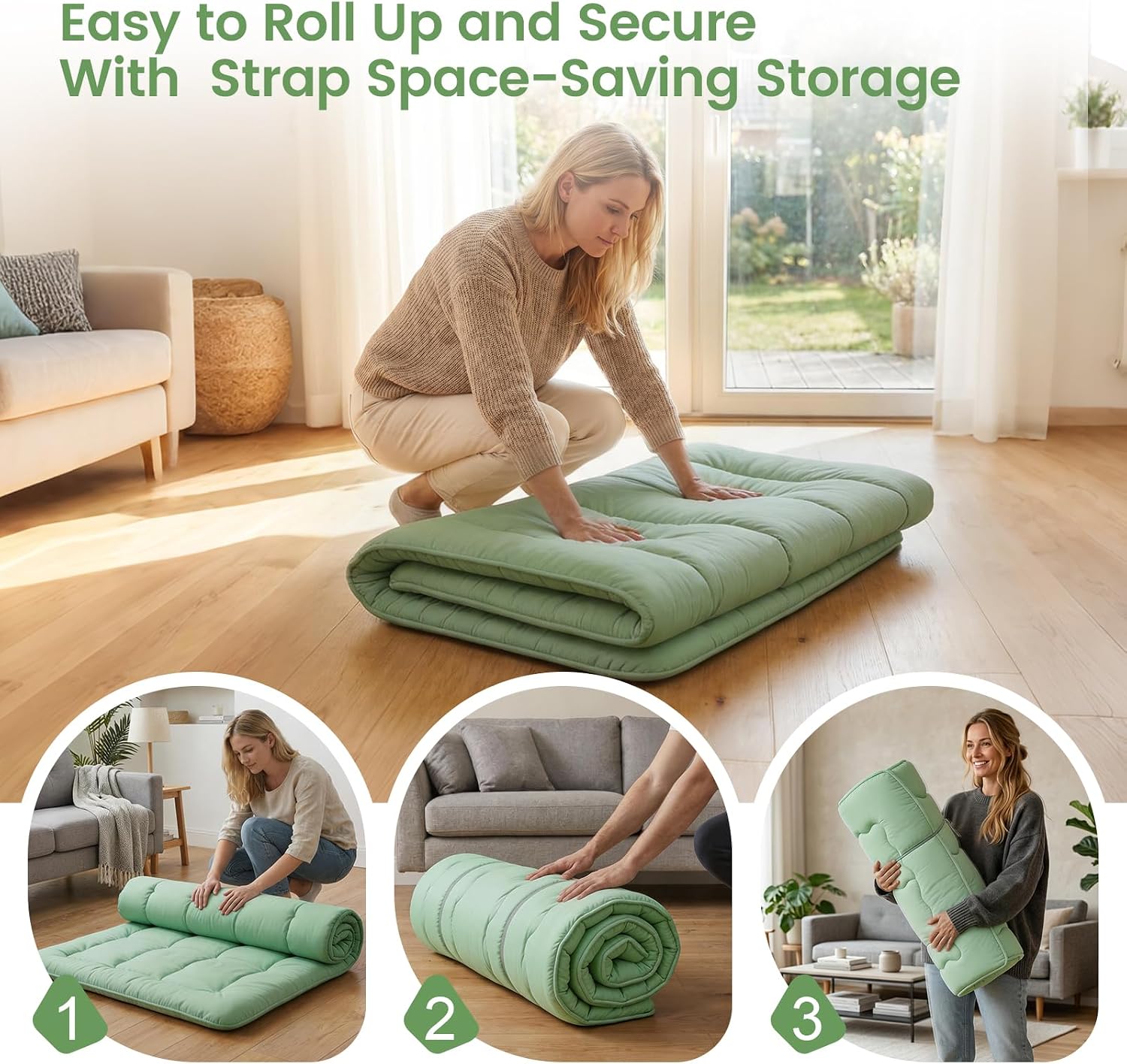 Size Full Japanese Floor Futon Foldable Futon Mattress for Floor Tatami Mattress Portable Rollaway Bed for Guest Playmat for Kids Tatami Sleeping Pad Japanese Mattress for Adults Green A