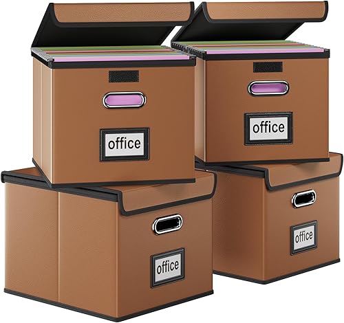 Vista 246 de Huolewa Caja organizadora de archivos con tapa, organizador de carpetas de archivos plegable para almacenamiento de documentos de oficina, caja