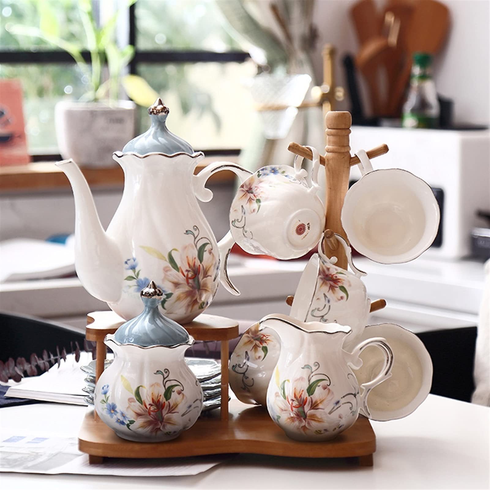 Tazze da caffè tè del tè del tè del pomeriggio in Stile Europeo Casa Dono del Regalo della teiera del Fiore della Tazza di caffè in Ceramica Set di Tazze da caffè(A)