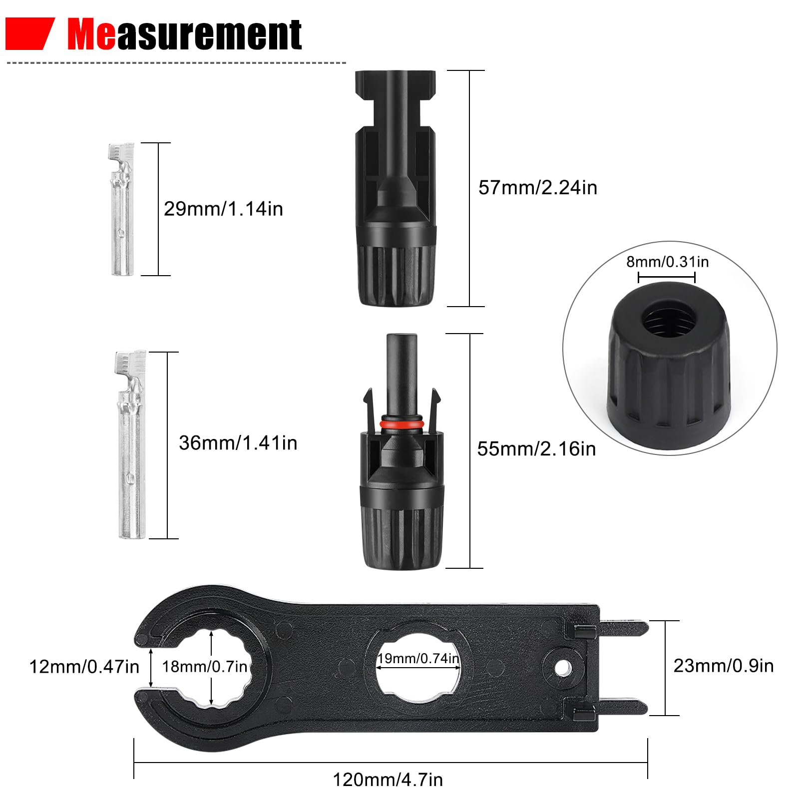 100 connettori MC4 Soar per pannelli solari, 1000 V, 30 A, IP67, impermeabili, spina maschio/femmina con chiavi, adatti per cavi solari 14AWG-10AWG (50 paia)