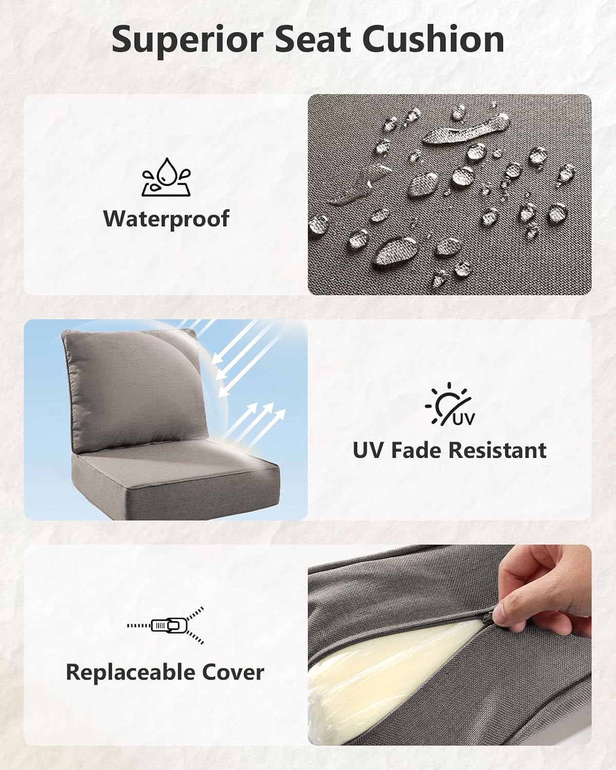 6" Thick Outdoor Cushion, 24 * 24 * 6" Patio Furniture Cushions with Waterproof Patio Furniture Cushions with Removable Cover, 28D High Density Patio Cushion for Outdoor Furniture,Gray-8pcs
