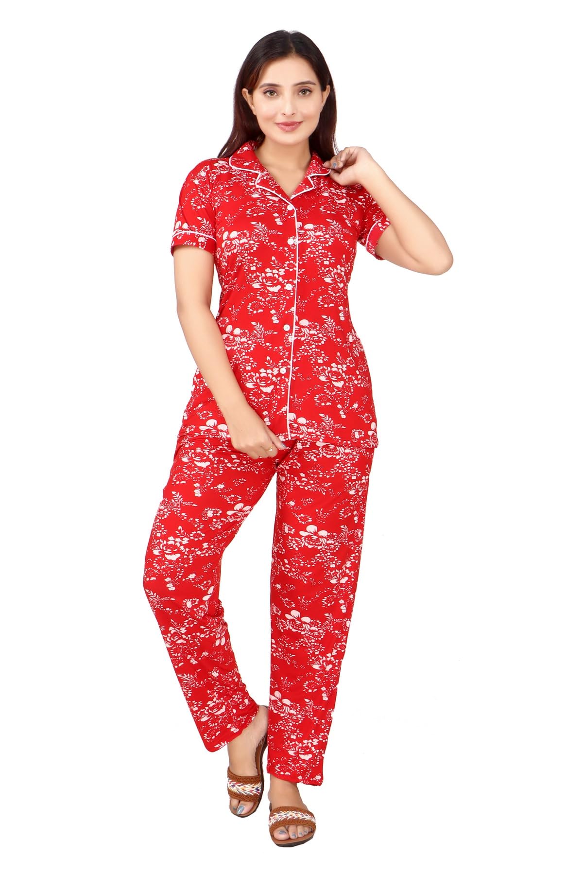 Women Night Suits - Night Dress for Women - Front Open Shirt & Pyjama Set - Nightwear for Women (NS2)-image-36