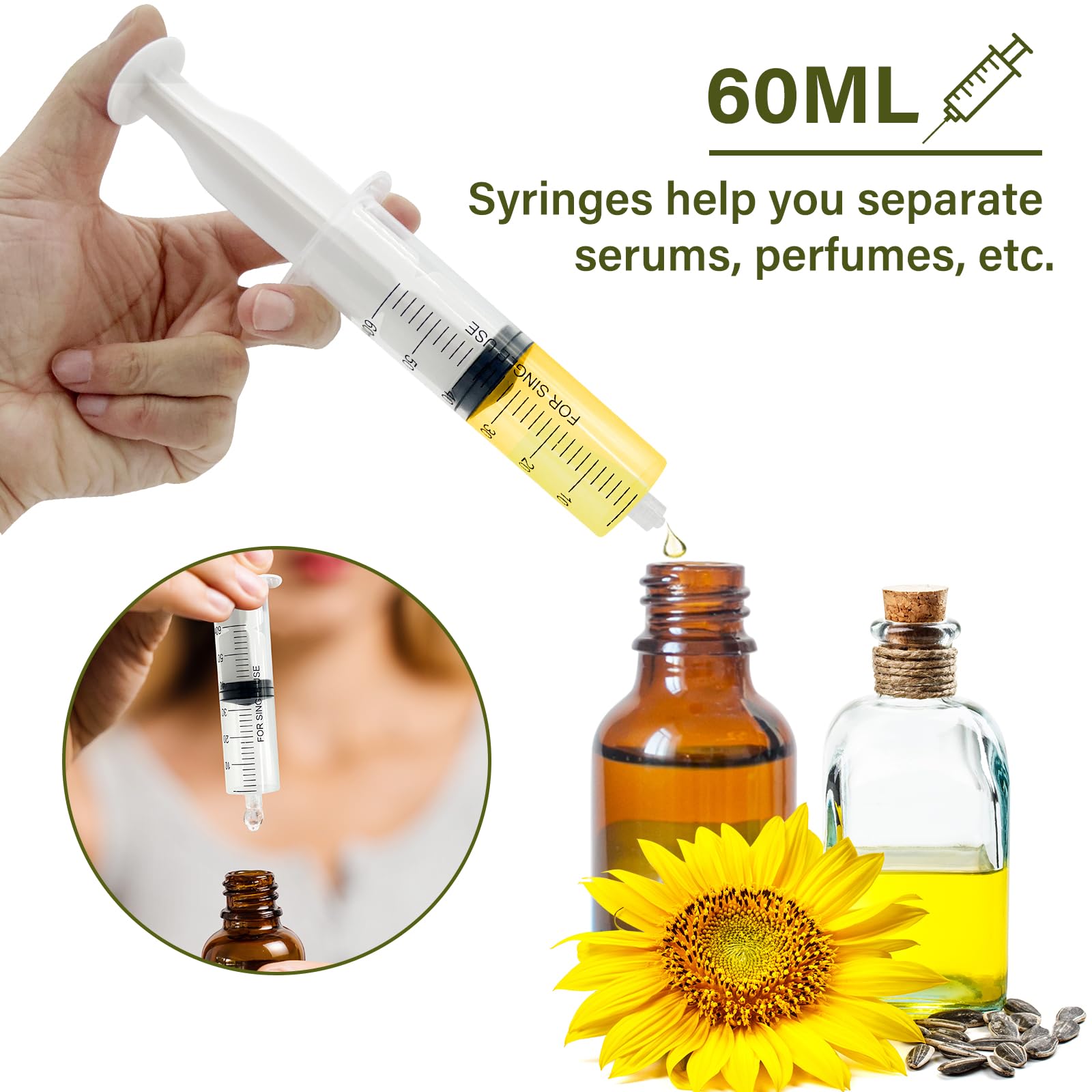 Strzykawka z tworzywa sztucznego, 60 ml, 6 sztuk strzykawek z igłą, strzykawka wielokrotnego użytku, strzykawka z 6 nakładkami na igły, strzykawki do laboratoriów naukowych i przemysłu
