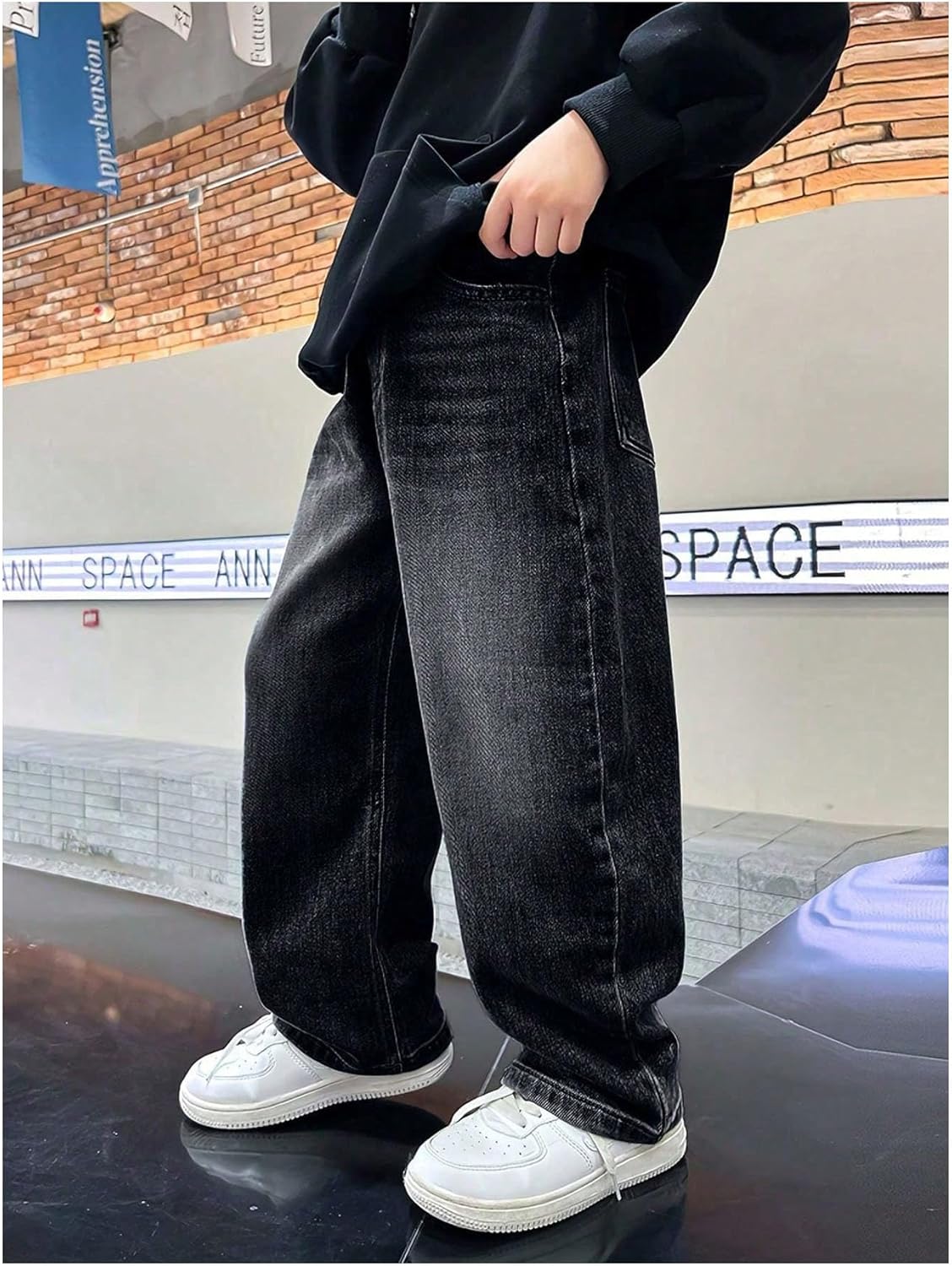 Verdusa Boys Jeans Baggy Straight Leg Elastic Waist Loose Denim Pants with Pockets - Image 2