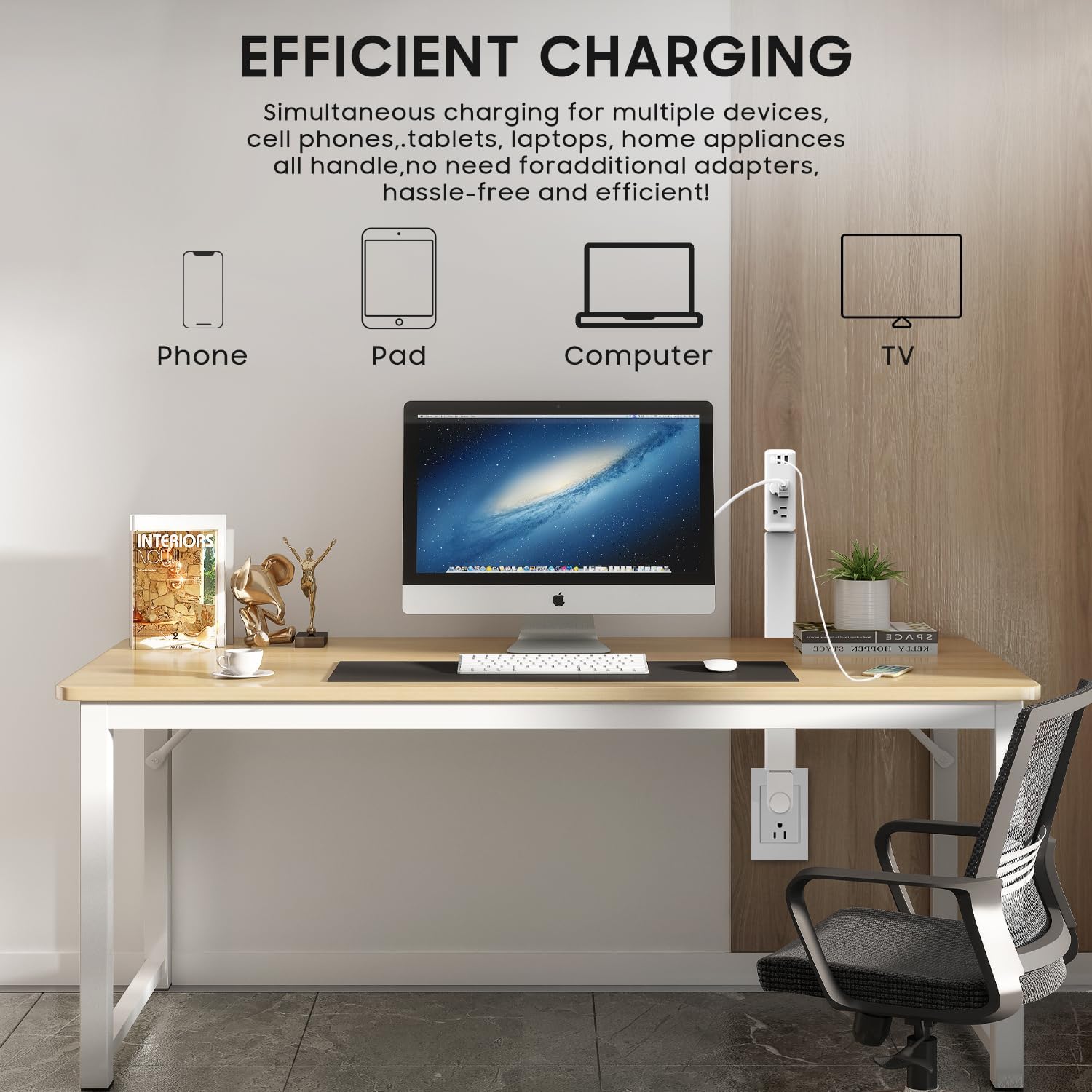 Electrical Outlet Extender Stick - With USB-A,USB-C and 2 AC Outlets, Power Socket Expander Extends 22"-34",180° Access Hard-to-Reach Outlets, outlet plugs extender Nightstands,Sofa,Bed,Desks and More