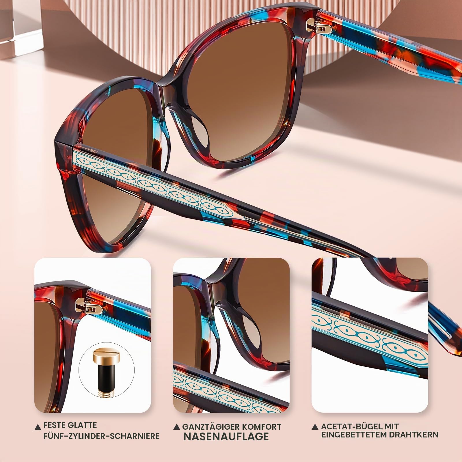 CARFIA Cateye Polarisierte Sonnenbrille Damen UV400 Schutz Retro Mode Brille mit Handgefertigtem Acetatrahmen für Outdoor-Lifestyle CA5601 | Retro Fashion Oversized Chunky Damenbrille mit handgefertigtem Acetat-Rahmen für Outdoor-Lifestyle
