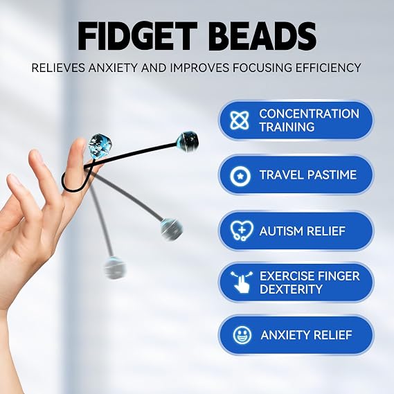 Fidget Beads, Metal Fidget Toy EDC Anxiety Relief Toy for Tide Play Skills Player Stress Relief Toy(A-Blue White Black)