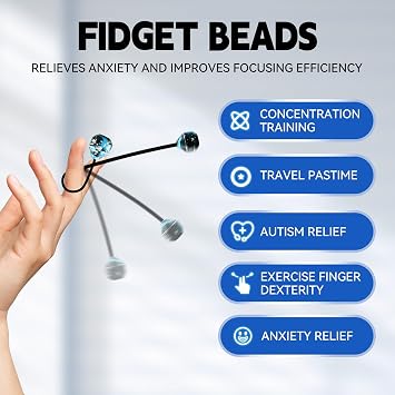 Fidget Beads, Metal Fidget Toy EDC Anxiety Relief Toy for Tide Play Skills Player Stress Relief Toy(A-Blue White Black)