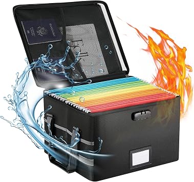File Box with Lock 5200F, 6 Layers of Functional Materials of Fireproof Document File Organizer Box with Water-Resistant Zipper & Adjustable Handle Black, Grey