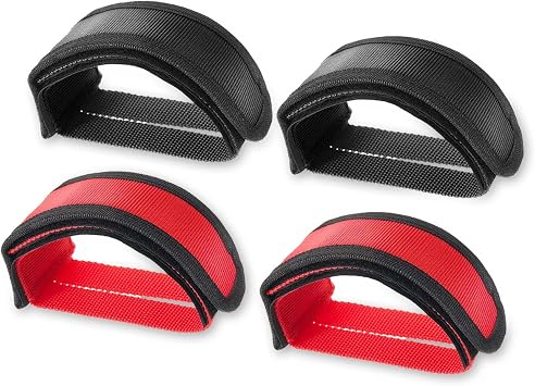 4Pcs Bike Pedal Straps Adjustable Pedal Toe Clips Straps Tape for Fixed Gear Bike Anti-Slip Double Adhesive Bicycle Feet Straps for Fixed Gear, Road BMX, MTBRed+Black