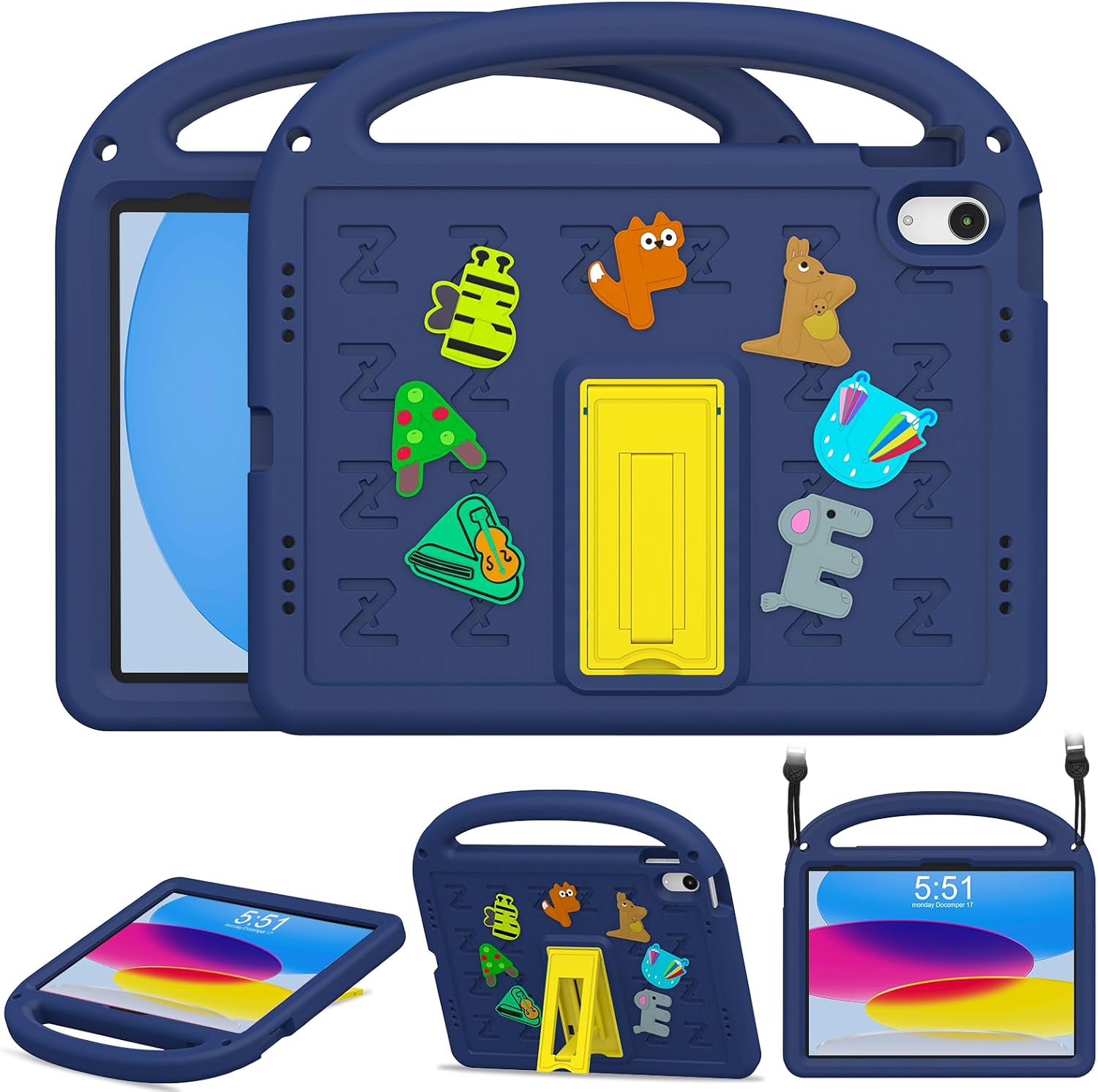 kids case for ipad(a16) 11th generation 11 inch 2025/ipad 10th generation 10.9 inch 2022, with anti-slip handle/foldable stand/shoulder strap, shockproof kids ipad 11th/10th gen case navy blue navy blue for ipad (a16) 11th/10th generation