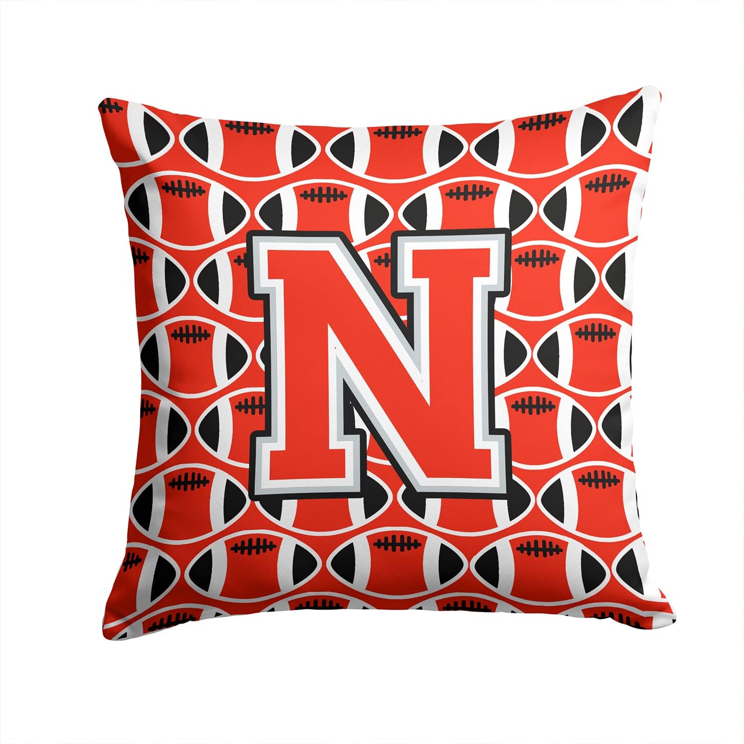 Caroline's Treasures CJ1067-NPW1414 Letter N Football Scarlet and Grey Fabric Decorative Pillow Machine Washable, Indoor Outdoor Decorative Pillow for Couch, Bed or Patio, 14Hx14W