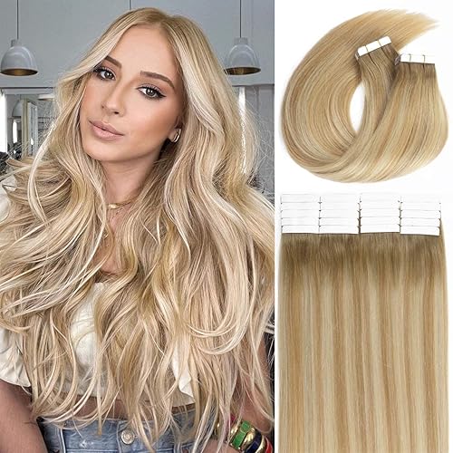 Vista 11 de Lacer Extensiones de cabello humano Remi Remy con cinta adhesiva en trama de piel, sin costuras, 60A, rubio ceniza platino, 100% real, Remi Remi