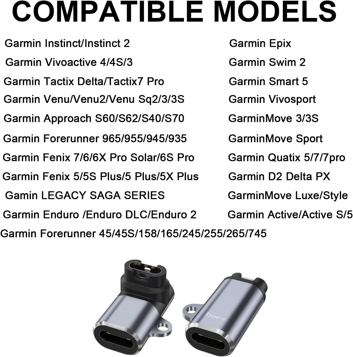 Charger Adapter for Garmin Watch, 2-Pack USB-C Charging Cable Adapter for Fenix 7 7S 7X 6 6S 6X 5 5S 5X, Forerunner 965 955 265 255 165 55,Instinct,Venu 3 2S SQ,Vivoactive 5 4,Approach,Epix,Quatix