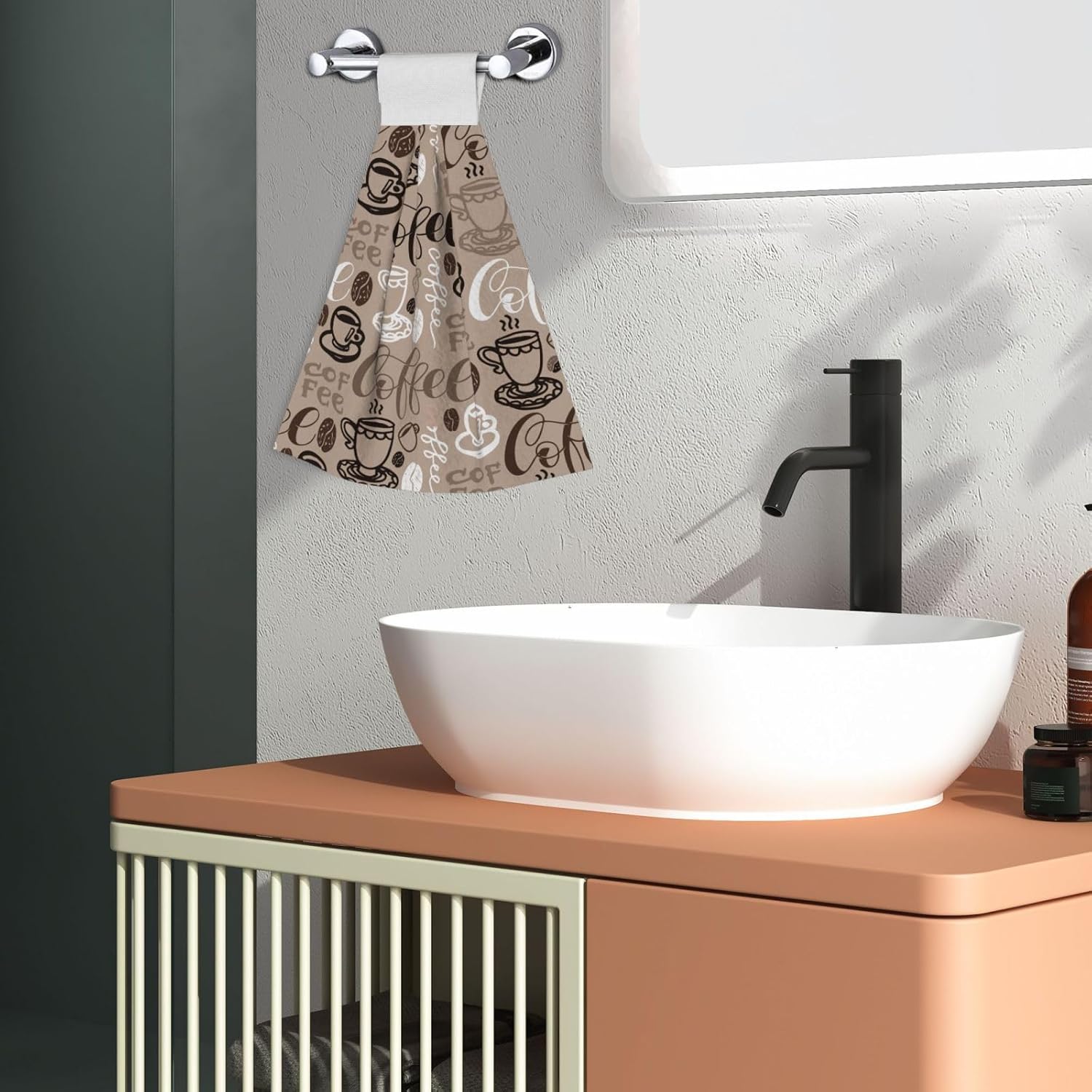 Coffee Hanging Tie Towels Set of 2 Soft Absorbent Kitchen Hand Towels with Hanging Loops for Kitchen Bathroom Farmhouse Home Decor 18 x 14 Inch - Image 6