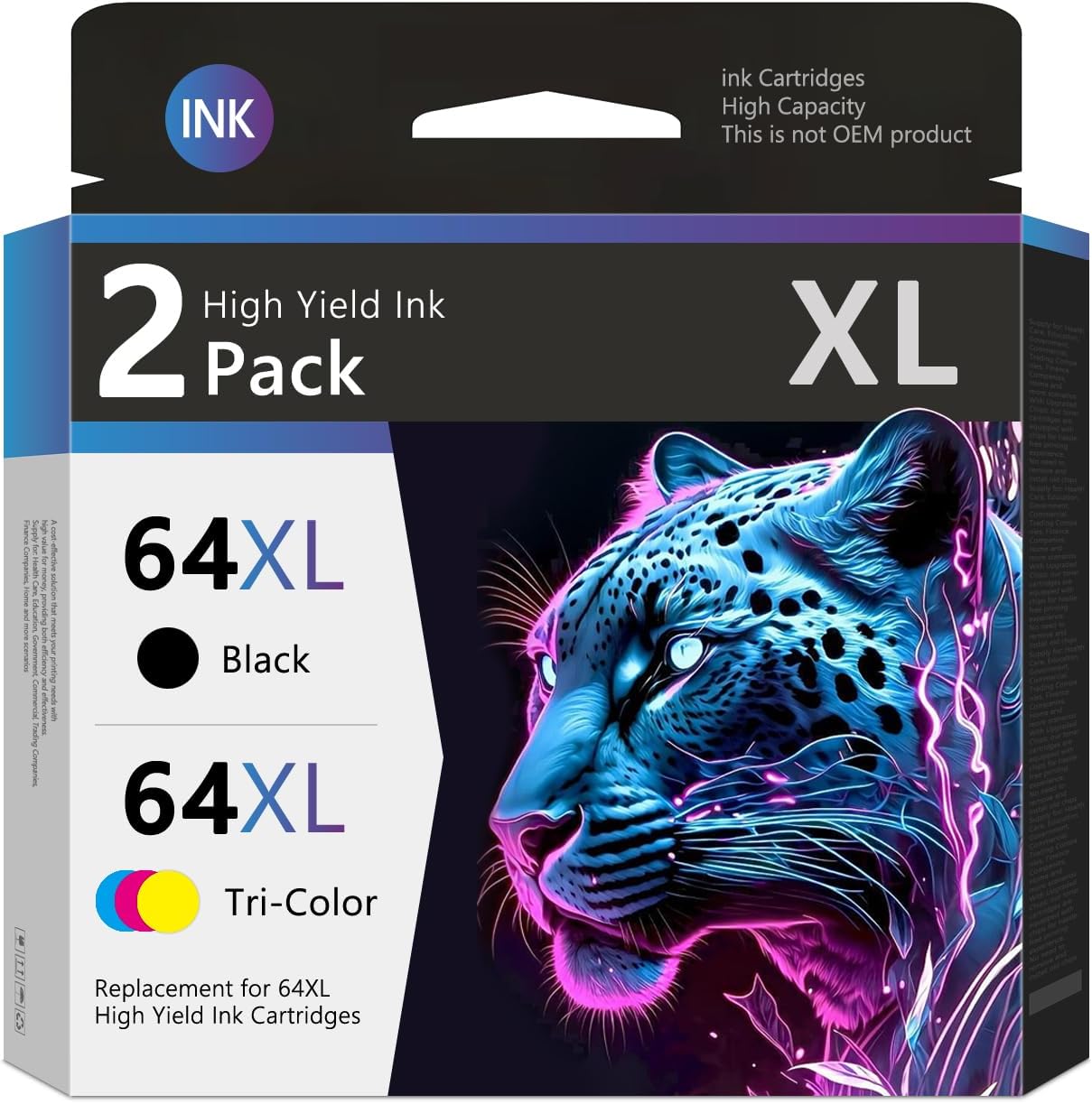 64xl Black and Color Ink Cartridge Replacement for HP 64XL Ink Cartridge Pack for Envy Photo 7855 7858 7800 7100 7155 6255 7164 Inspire 7255e 7955e 7958e 7900e Tango, 2-Pack