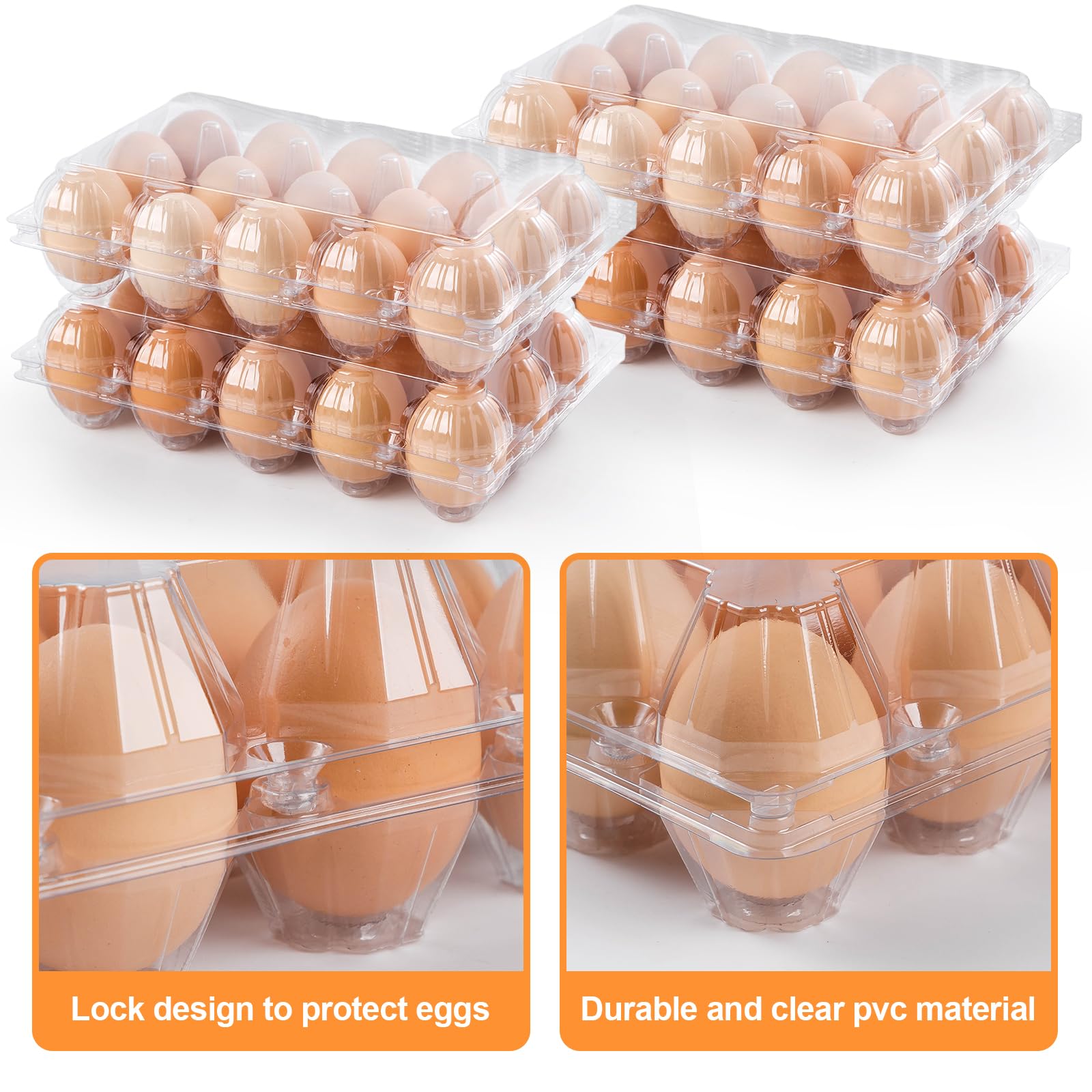 Confezione da 55 scatole trasparenti per uova, a buon mercato, in plastica, 15 pezzi, riutilizzabili, contenitori medi per uova di gallina, griglie 3 x 5