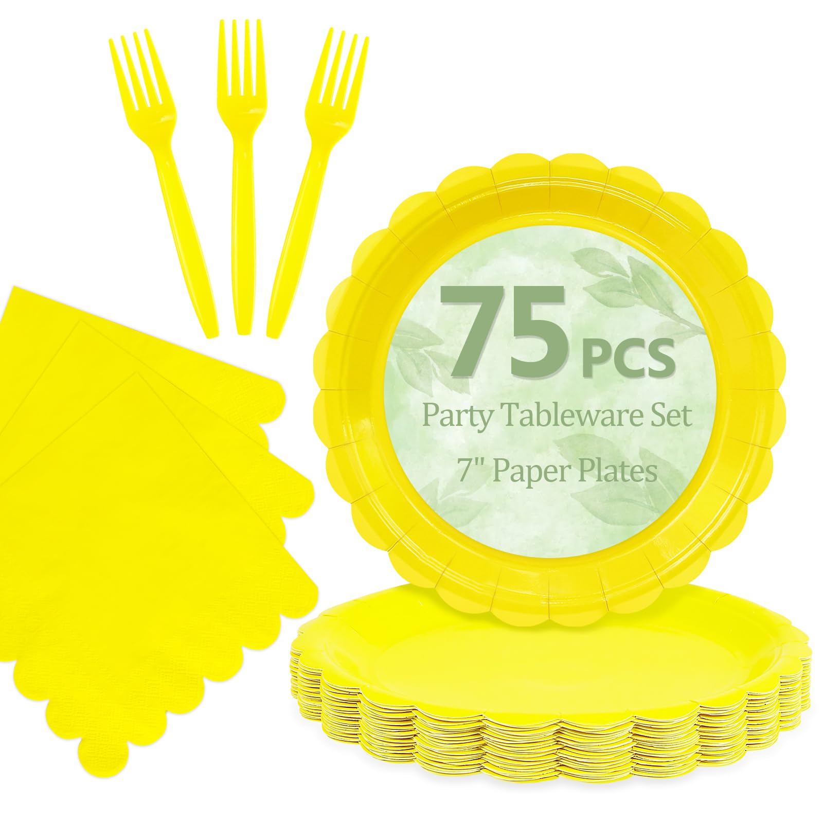 Mulbozy 75 Yellow Plates Plates and Napkins&amp;Forks Disposable Set for Party
