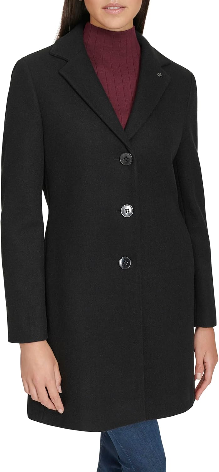 Calvin Klein Women's Classic Faux Wool Overcoat – Long Button Front Winter Jacket - Image 2