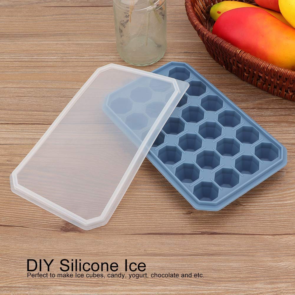 24 Grids Ice Trays, DIY Silicone Ice Cube Tray with Lid Chocolate Mould for Kitchen Mold Accessories (Blue)