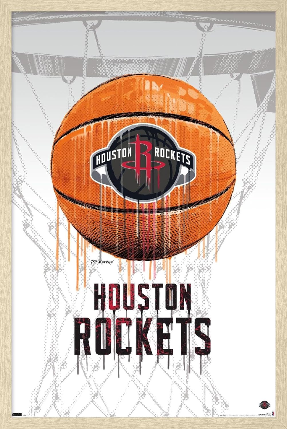 Trends International NBA Houston Rockets - Drip Basketball 21 Wall Poster, 14.725" x 22.375", Mahogany Framed Version