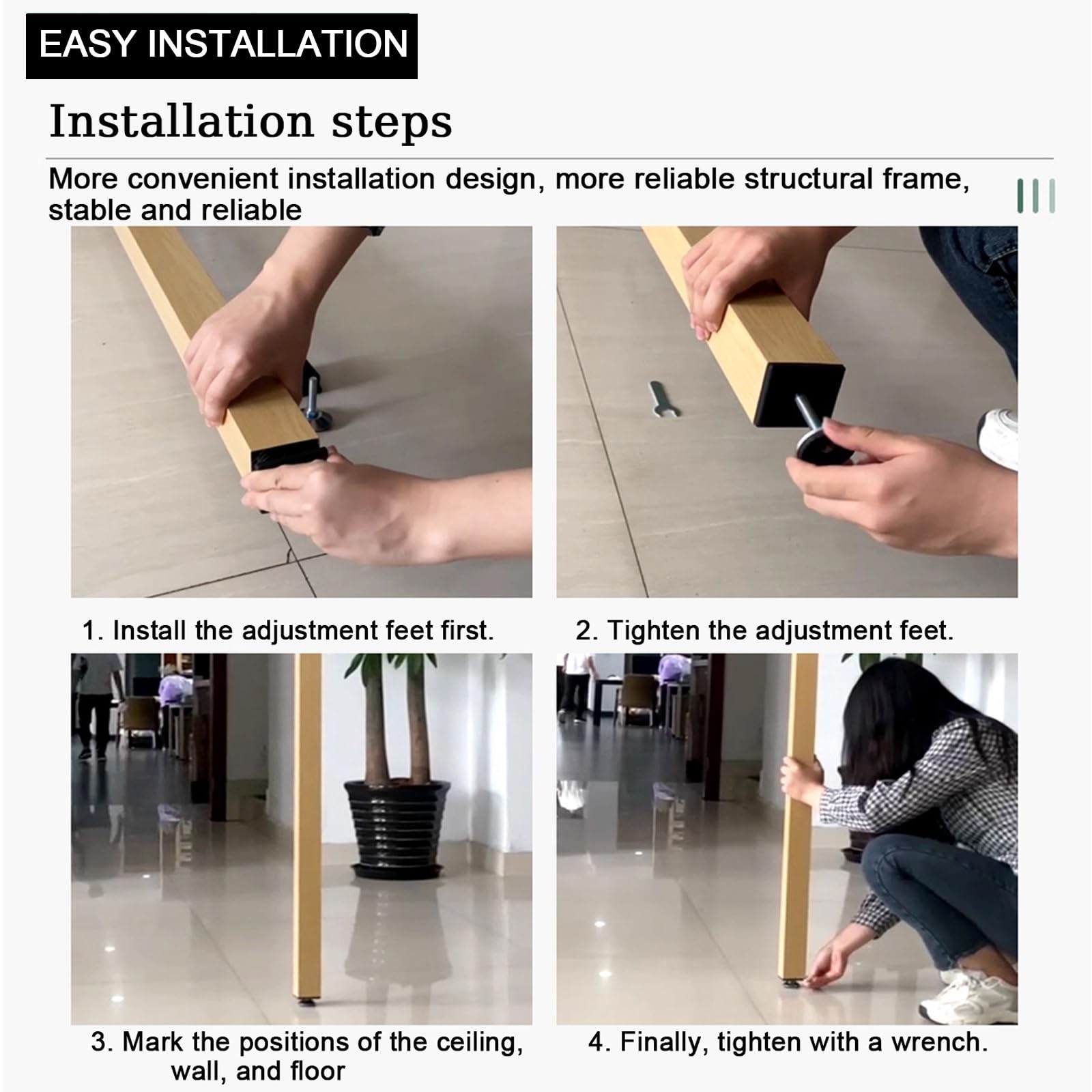 Divisorio per Ambienti ， divisori per stanze, doghe regolabili/parete divisoria dal pavimento al soffitto, pali di separazione stanze colonne ，schermo per la privacy(4 root,220cm/86.6in/7.21ft)