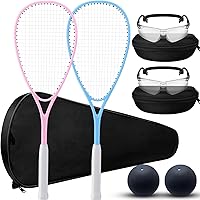 Seenelling 2-Pack Beginner Squash Racquet Set: Racquets with Bags, Anti-Fog Goggles, Blue Dot Balls for Training & Fun