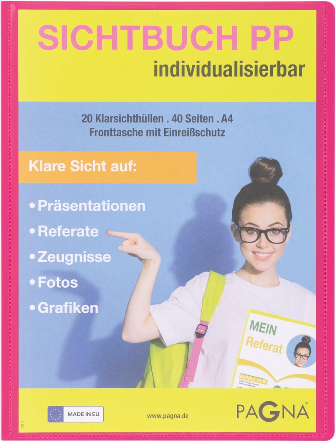 PAGNA School 21013-34 Display Book A4 Polypropylene with Front Pocket Dark Pink