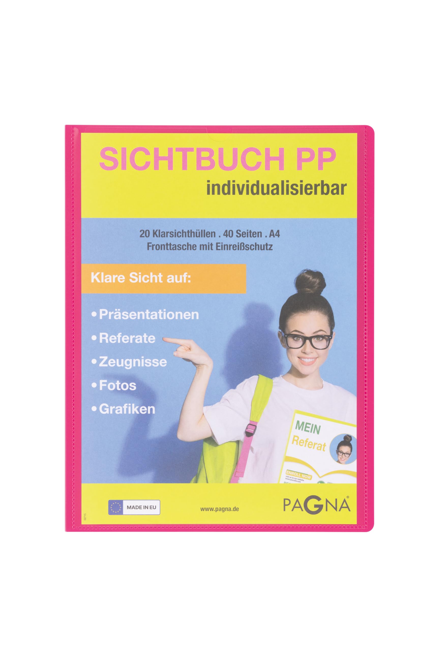 PAGNA School 21013-34 Display Book A4 Polypropylene with Front Pocket Dark Pink