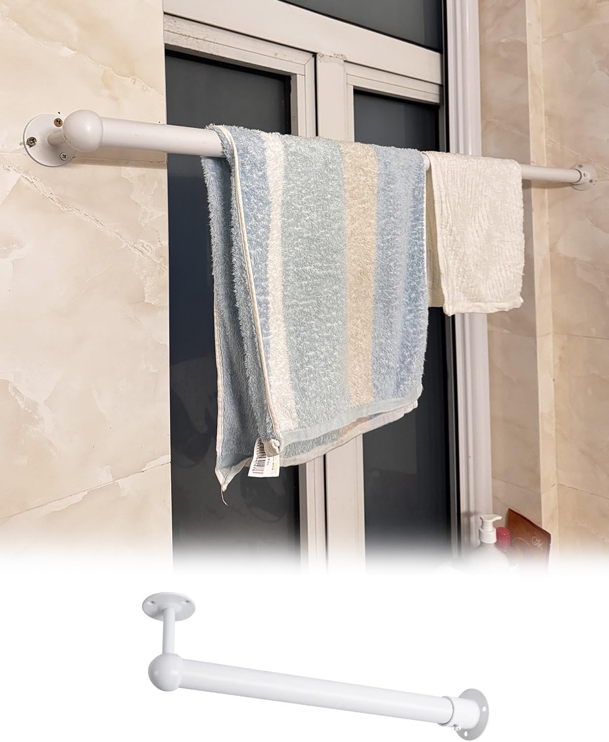 Stainless Steel Corner Closet Rod - L-Shaped Hanging Pole for Bathroom & Garment Rack, 64cm (25.2in) Clothes Organizer - Durable & Stylish Ceiling to Wall Solution