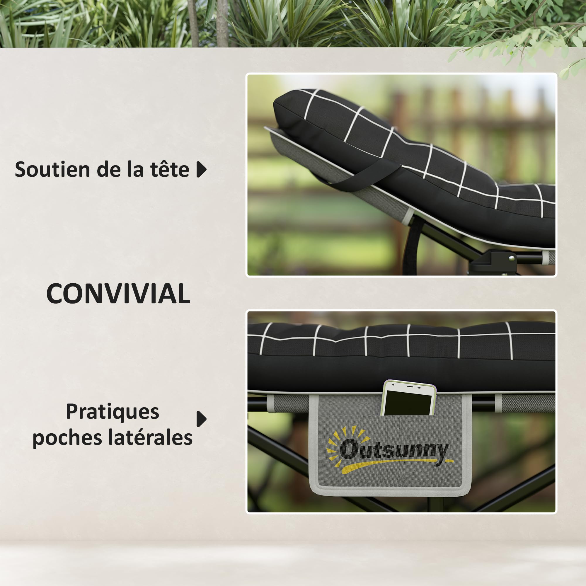 Outsunny Lit de Camping Pliable avec Matelas, Lit de Camp Pliant, Pochette latérale et Sac intégré, transat Chaise Longue en métal et Tissu Oxford, 190 x 67 x 37 cm, Charge 150 kg, Noir