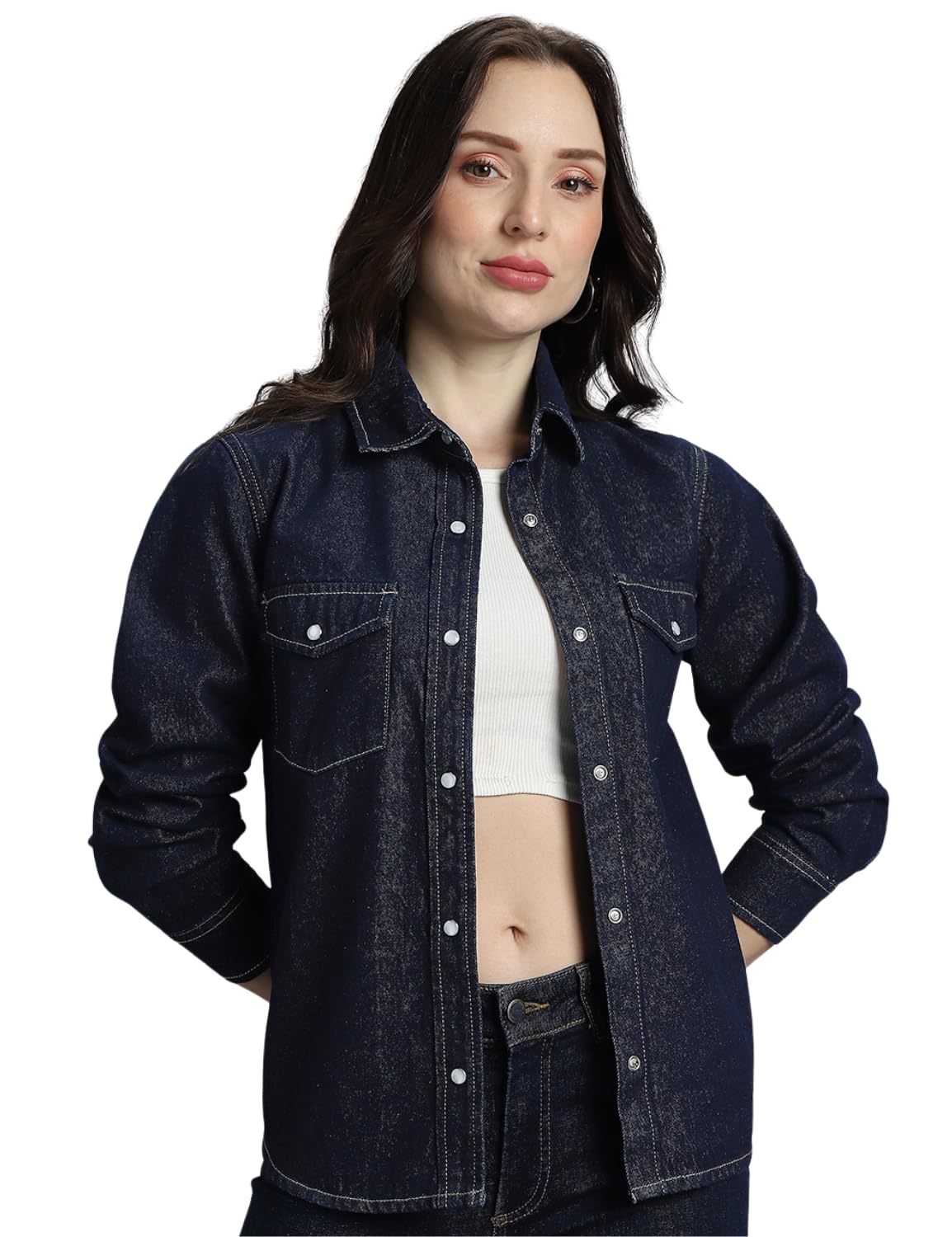 inkd Women's 100% Cotton Jacket - Dual Flap Pocket Short Length | Jackets for Women | Full Sleeve with Buttoned Cuffs-picture-31