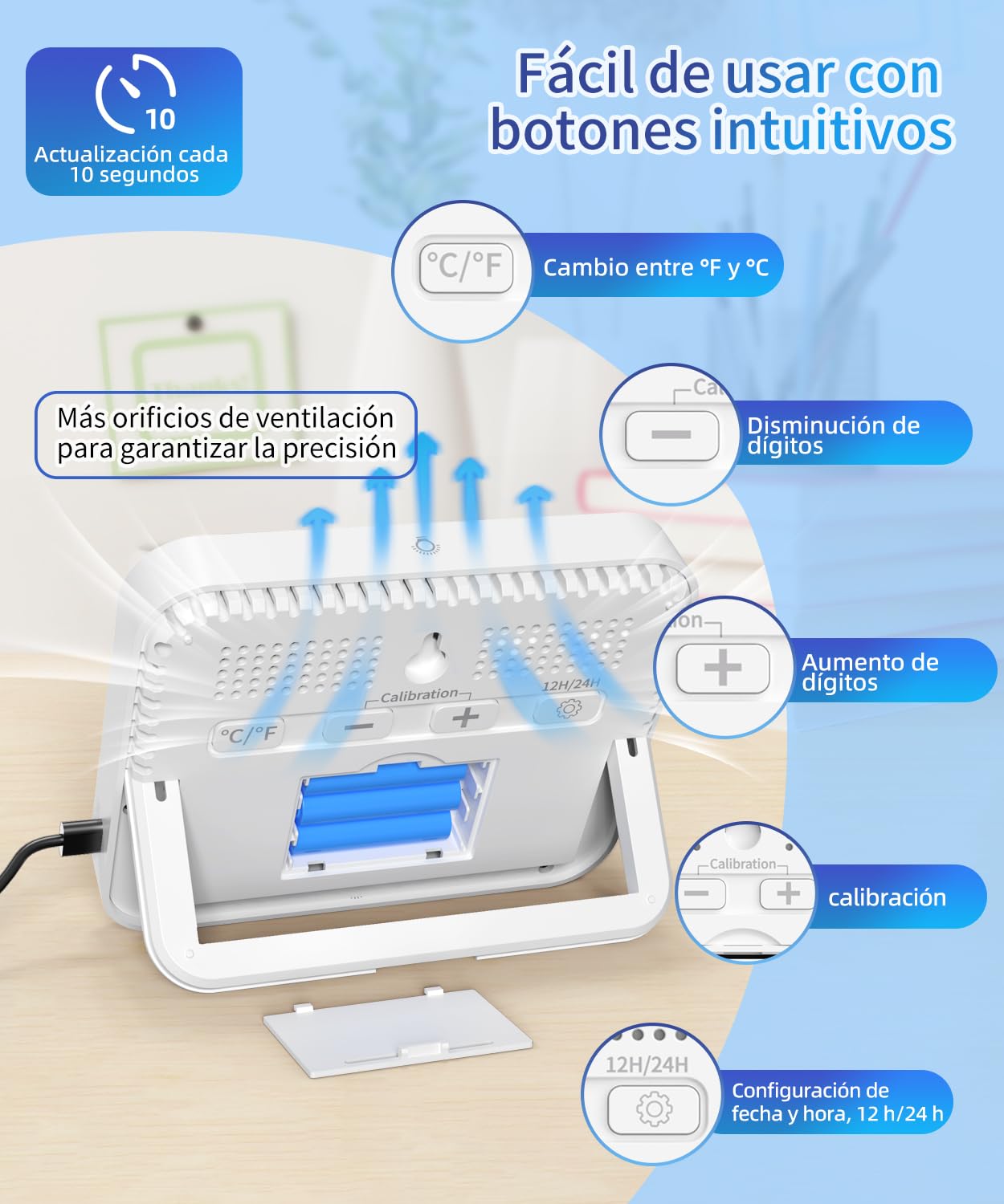 VOCOO Termómetro higrómetro digital interior – 5,8 pulgadas, pantalla extra grande, medidor de humedad preciso, termómetro de habitación con calibración, registros máximos mínimos, comodidad