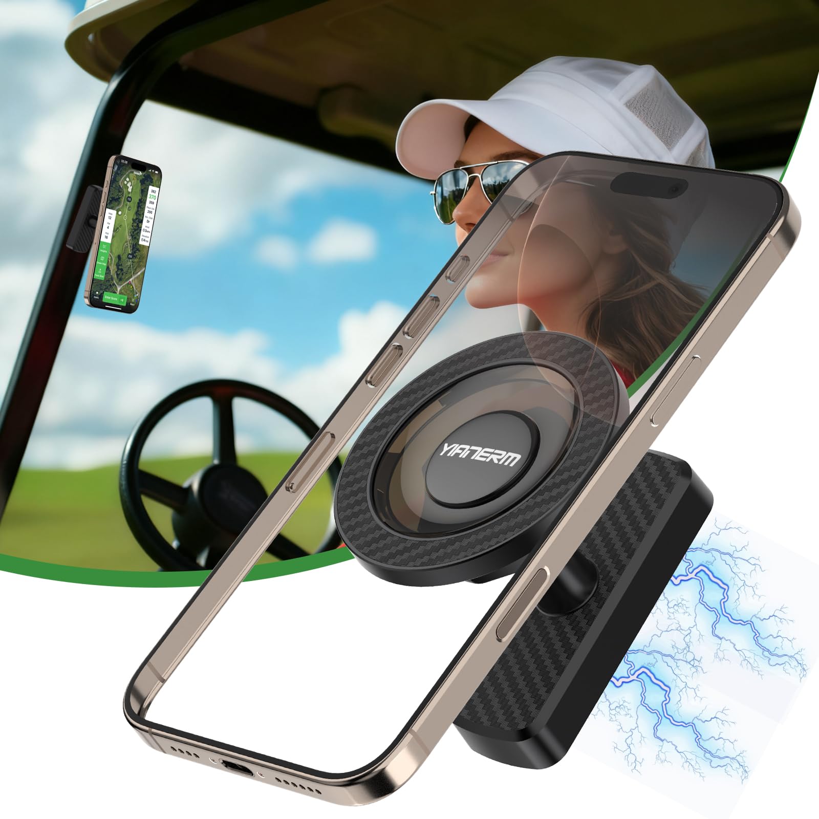Porta para Teléfono Móvil de Carrito de Golf,Soporte Magnético para Teléfono para Gimnasio Soporte Magnético para Móvil en Carrito de Golf,Accesorios para Gym para Smartphones (Negro)