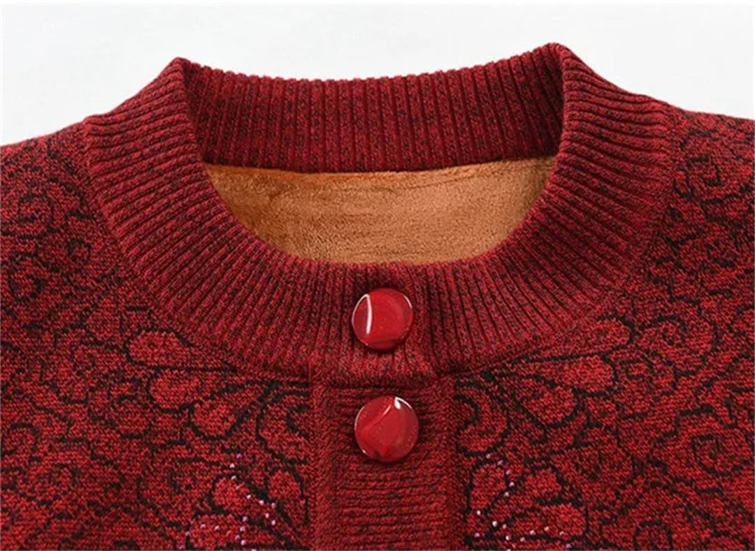 Zimowy sweter damski w średnim wieku dla osób starszych plus polar ciepły płaszcz z dzianiny z długim rękawem
